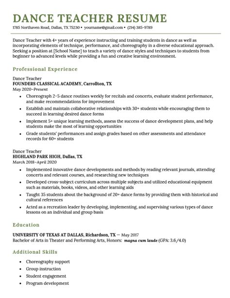 Dance Teacher Resume Sample & Tips .